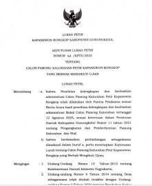 SK LURAH PETIR TENTANG PENETAPAN CALON DUKUH NGELO YANG BERHAK MENGIKUTI UJIAN PENYARINGAN